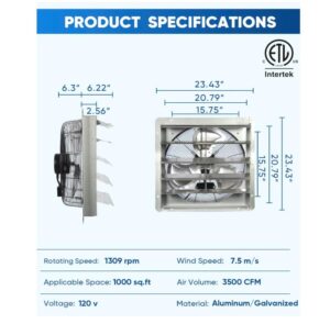 KEN BROWN 20 Inch Shutter Exhaust Fan